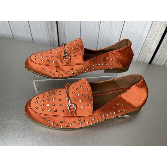 Nine West Orange & Silver Studded Slip On Loafer Mule Horsebit Shoes Size 6 - Picture 1 of 5